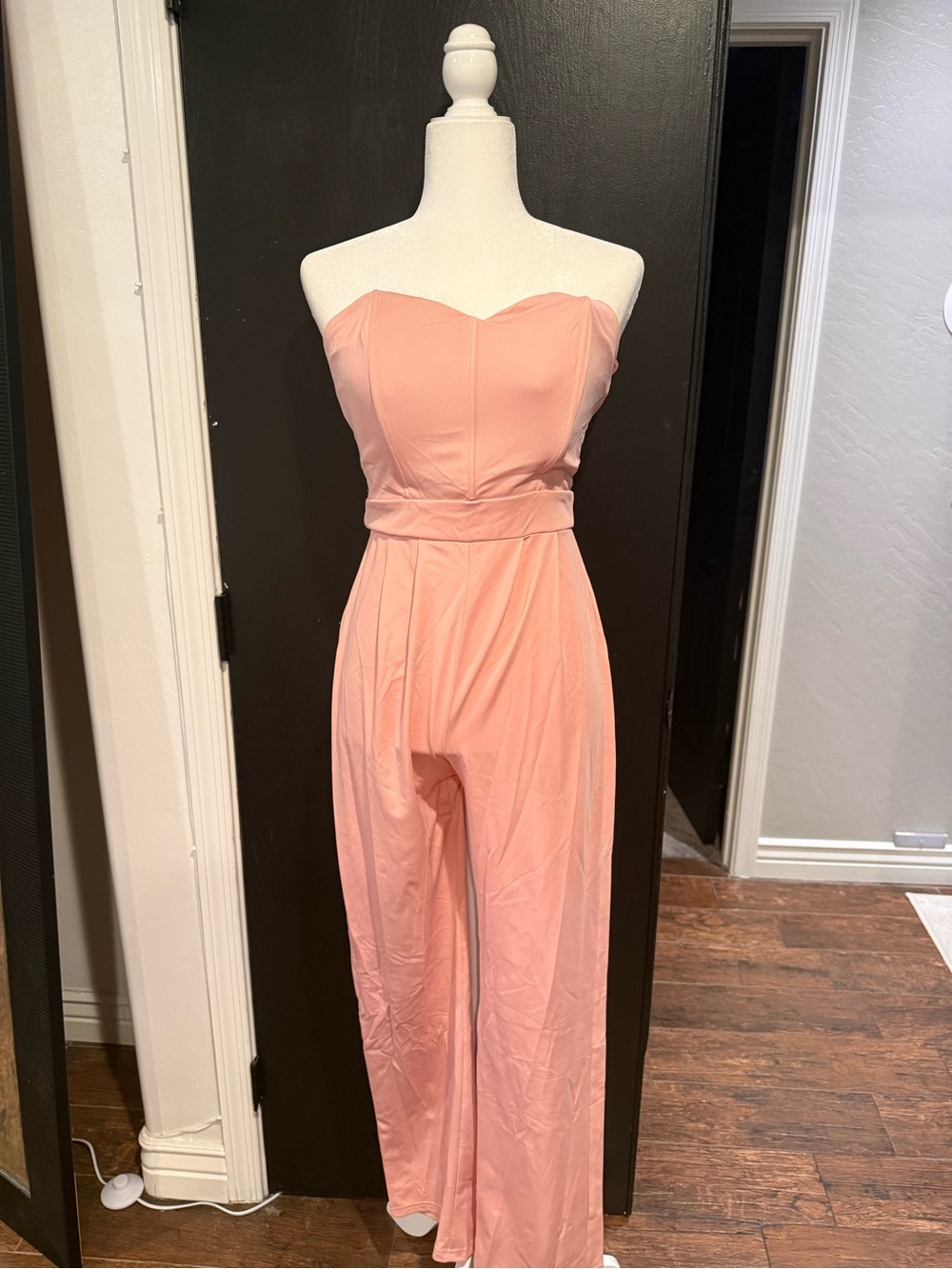 Strapless Peach Jumpsuit - Women's Elegant Wide-Leg Romper